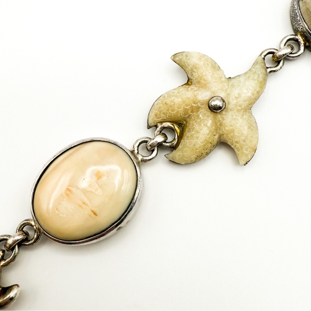 RARE! 🌊 Zealandia 🌊 Sterling Silver Fossil Sand Dollar and Ivory Turtle Bracelet - Picture 8 of 12